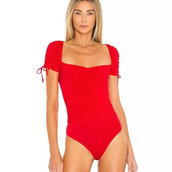 New Lovers & Friends Red Jupiter Cap Sleeved Ruched Bodysuit Size XS - Picture 1 of 7
